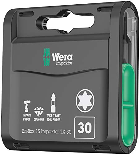 Wera Bit-Sortiment, Bit-Box 15 Impaktor TX 30, 15-teilig, 05057776001, 7.4 x 6.9 x 2 cm