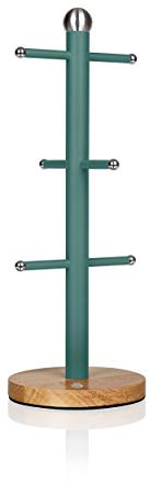 Swan Nordic Tassenhalter für 6 Tassen Kohlenstoffstahl und Sockel aus Bambus Modernes Design, 6 Zweig Becherbaum, Grün