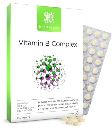 Healthspan Vitamin B Komplex | Unterstützt Herzgesundheit, geistige Leistungsfähigkeit & Energie | Hochwertige Formulierung | Für tägliche Vitalität und Wohlbefinden | Vegan | 180 Tabletten