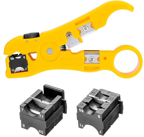 HB-DIGITAL Pelacables Universal para Cable Coaxial, SAT, Antenas, Teléfono, TV, Red Ethernet - Alicates para RG59, RG6, RG7, RG11 - Herramienta para Pelar Cable Plano y Redondo