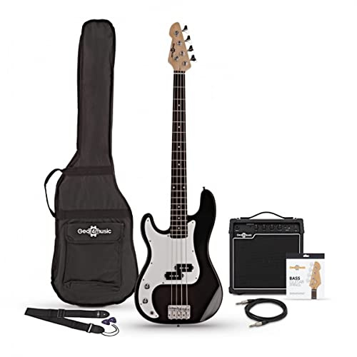 Linkshänder-Bassgitarren-Pack LA von Gear4music mit 15W Amp | Für Anfänger, Split-Coil-Humbucker, klarer, druckvoller Ton, leichter Paulownia-Korpus
