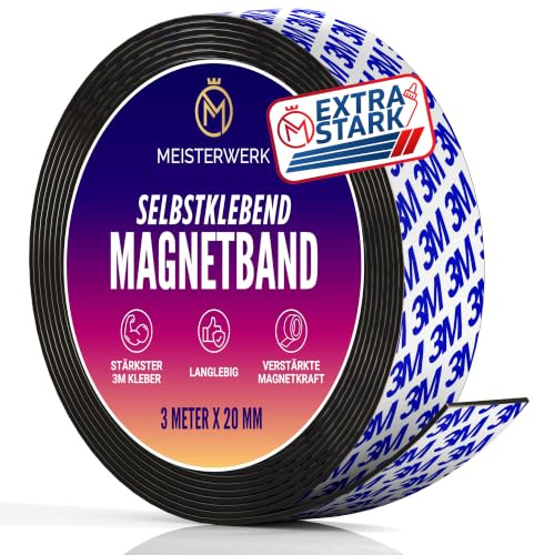 MEISTERWERK Magnetband selbstklebend I Bester Halt durch stärksten Marken-Kleber I Magnetband mit idealer Magnetkraft durch Anisotropic Material I Elastische Magnetstreifen erleichtern zuschneiden