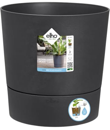 Elho Greensense Aqua Care Rond 30 - Pot De Fleurs pour Intérieur & Extérieur - Ø 29.5 x H 29.1 cm - Gris/Gris Charbon