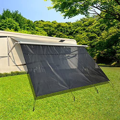Dulepax RV Awning Shade Screen with Zipper 8'X15'3'' -Second Generation RV Awning Screen Significantly Improves Shadew and Privacy.Universal RV Awning Sun Shade Screen with Complete Kits