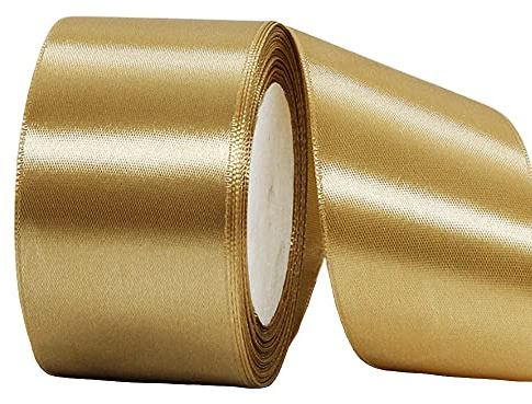 22m Satinband Geschenkband Champagner Gold 50mm Breit,Auto Seidenband Gold Dick Schleifenband Satin Dekoband Geschenkverpackung Deko Band Stoffband für Halloween Weihnachten Hochzeit Taufe Geburtstag