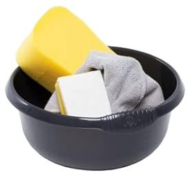 FotoStation 5 Litre, 28Cm Round Plastic Washing up Bowl For Sink, Basin, Kitchen Organisation With High Gloss Chic Finish (Midnight Greyish)