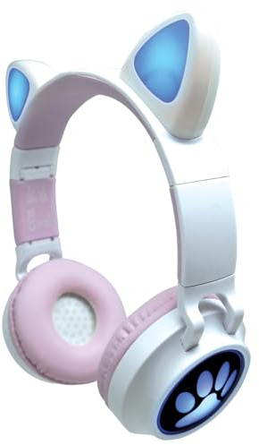 LEXIBOOK, 2-in-1 wireless headset with cat ears, Light effects, Stereo sound, wired and wireless, foldable, adjustable, LED lights, rechargeable, HPBTKT