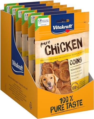 Vitakraft Pure Chicken Coins, Hundeleckerli, Hühnchentaler, Hunde Trainingsleckerli, ohne Zusatz von Zucker (8x 80g)