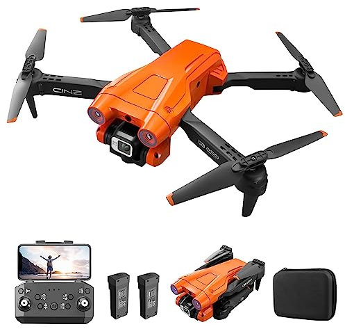 RC Drohne mit 4K HD Dual Kamera, 1080P RC Quadrocopter inkl. 2 Batterien, Hindernisvermeidung Headless-Modus, Gestensteuerung Anfänger (Orange)