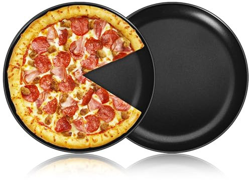 Herogo Pizza Tray, 10 Inch Non-Stick Pizza Oven Tray Set of 2, Stainless Steel Round Baking Pan for Oven Baking Roasting Serving, Healthy & Durable, Easy Clean