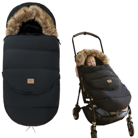 Fairy Baby Winter Cold Universal Stroller Bunting Bag for Baby Toddler-Waterproof Windproof Car Seat Cover Stroller Footmuff - Dog Outdoor Sleeping Bag with Oversized Fur Collar (Black)