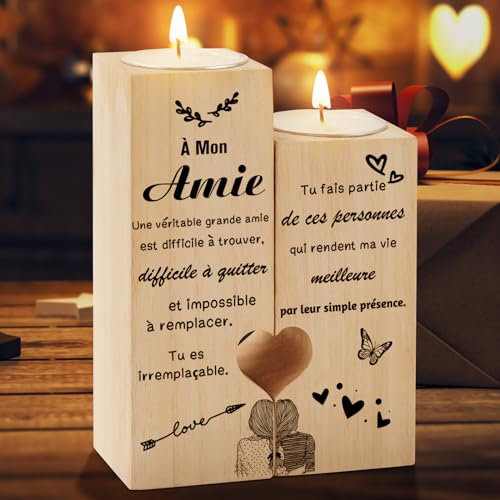Welsky Cadeau Meilleure Amie, Cadeau Amie Noel Chandelier, Cadeaux de Anniversaire Anniversaire Fête des Mères Noël Remerciements Remise des Diplômes pour Femme, Original Idée Bougeoir en Bois