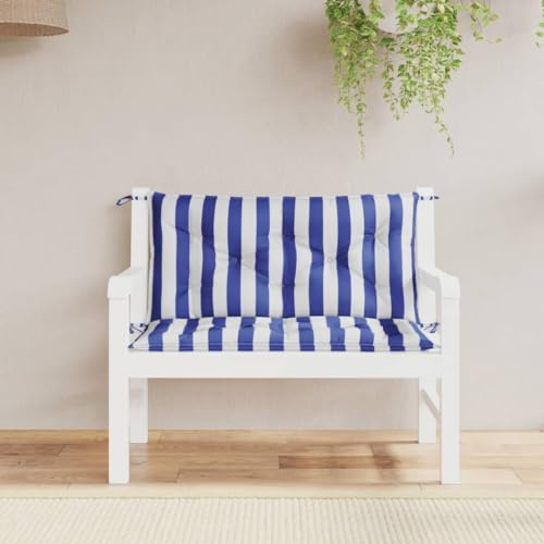 Annlera Gartenbank-Auflagen 2-TLG. Blau&Weiß Gestreift 100x50x7cm Stoff Sitzauflage Bank Sitzbank Auflage Gartenmöbel Auflagen Sitzbank Kissen Sitzkissen Bank Outdoor Bankauflage Outdoor