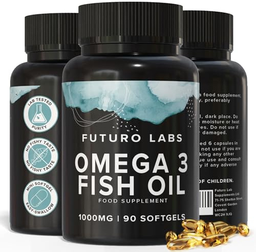 Omega 3 Capsules High Strength with EPA & DHA, (Fish Oil 1,000mg, EPA 180mg, DHA 120mg) Joint Care Supplements, Essential Fatty Acids & Oils Nutritional Supplements (90 Day Supply) UK Made