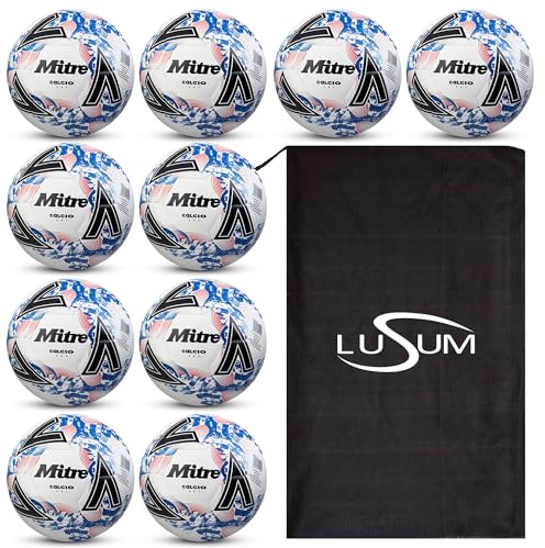 10 x Mitre Calcio Training Footballs with Bag | Calcio 24 | White | Size 3