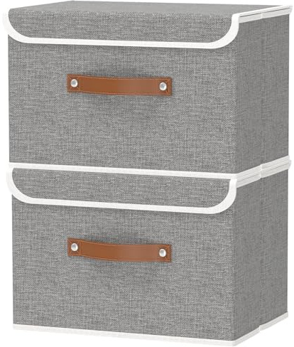 OUTBROS 2 Piezas Caja almacenaje, Cajas Organizadoras, 44x29x30cm, Gris | Cajas Organizadoras Plegables con Tapa, Contenedores de tela Para Almacenamiento Cajaspara Guardar Ropa