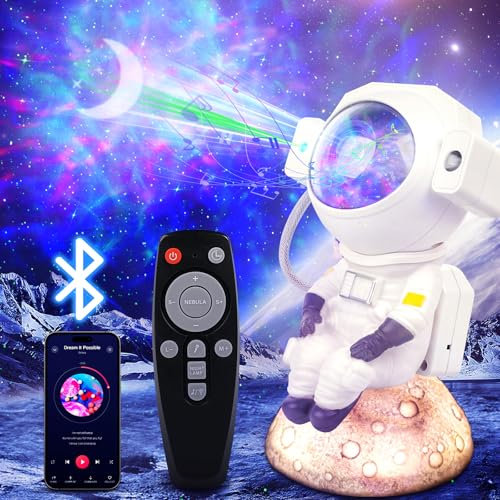 Annefly Astronaut Galaxy Projector, Night Light Projector Star Projector with Speaker/Nebula Adjustment/Timer/Play Music, Portable Spaceman Projector for Kids Bedroom (with Bluetooth & Timer)