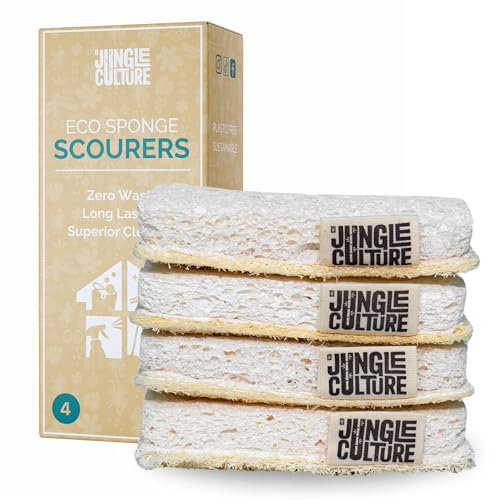 Jungle Culture® Spazzole naturali per lavare i piatti - Set di spazzole ecologiche per la pulizia della cucina (Set spugna da 4 pezzi)