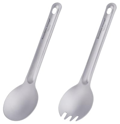 Boundless Voyage Titan Besteck Set Wiederverwendbare Löffel Spork Set Leichtes Camping Geschirr Outdoor Flatware mit Aufbewahrungstasche 2 Stück Ti1036+37T