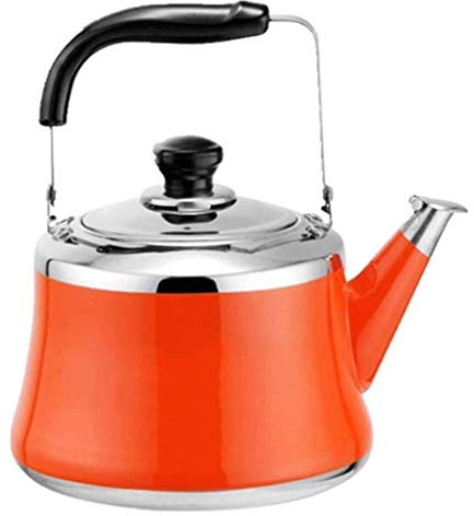 TIECHUINIUB Bouilloire à gaz sifflante en acier inoxydable 304 légère à induction avec bec verseur rétro traditionnel pour plaque de cuisson ou de cuisinière, cafetière, théière, orange, 1 l