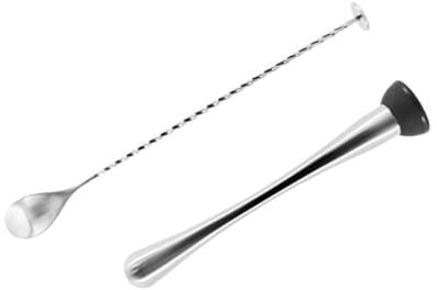 Alipis 2pcs Stainless Steel Cocktail Muddler Swizzle Stick Stirring Spoon Barware High-Polish Heat Resistant