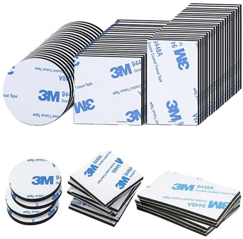 YUBBYSTU 90 Piezas Almohadillas Adhesivas 3M Extrafuerte, Pads Adhesivo Cinta Adhesiva Doble Cara Espuma, Adhesivo Doble Cara Extrafuerte, 30 Rectangular/ 30 Cuadrada/30 Redonda