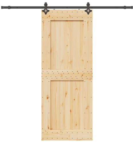 vidaXL Schiebetür mit Beschlag 90x210 cm Massivholz Kiefer, Innentür, Holzschiebetür, Scheunentür, Innenschiebetür, Holz Schiebetür, Innenscheunentür