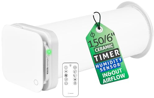 Turbionaire Trend HRV 150 WM Dezentrale Wohnraumlüftung mit Keramik-Wärmerückgewinnung, Feuchtigkeitssensor, Fernbedienung, Timer, Schlafmodus, 8 Lüftungsstufen, 3 Jahre Garantie, 158 mm