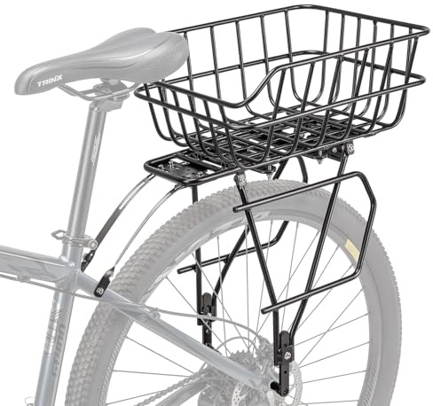 CXWXC Rear Bike Rack with Basket - Bike Cargo Rack for Disc Brake/Non-Disc Brake Mount - Bicycle Pannier Rack, Touring Carrier Rack fit 26”-29” and 700c