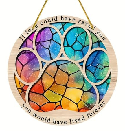 strrng Pet Memorial Suncatcher,Hanging Ornament for Pet,Dog Paw Souvenir Plaques,Pet Memorial Suncatcher Gifts For Loss Of Dog Cat, For Loss Of Pet,Pet Memorial Gifts