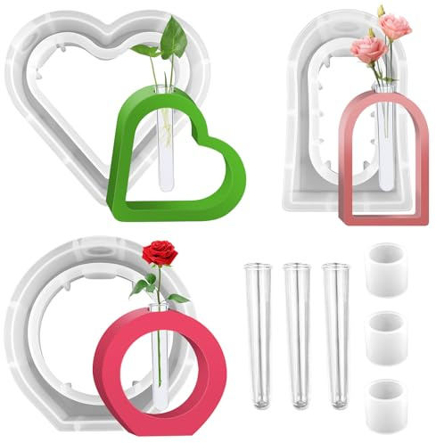 GZhaimai 3 Stück Gießform Vase, Vase Silikonform mit 3 Stück 12cm Reagenzgläsern, Reagenzglas Vase für Hydrokulturpflanzen(3 Stile)