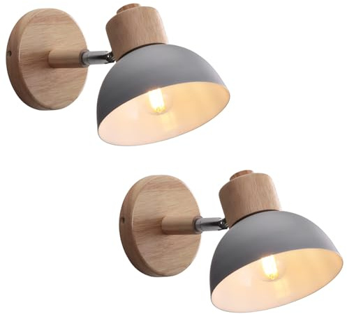 WOTTES Wandlampe Retro Holz E27 Wandbeleuchtung Vintage Innen Wandleuchte Moderne Wandlicht Wandstrahler Industrial Wall Lamp für Wohnzimmer Korridor Treppen Schlafzimmer (2 Stück, Grau)