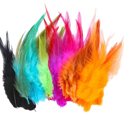 100 Stück Bunte Federn, Federn zum Basteln, 10~15cm Federn Bunt, Feder Naturfedern, Feather Deko, Bastelsachen Federn, für DIY Handwerk, Art Design, Kopfschmuck, Federblumen, Hochzeit (bunt)