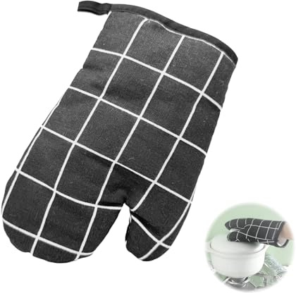 1 Coppia (Nero) Guanti da Forno Professionali Antiscivolo e Resistenti al Calore, in Cotone 100%, Ideali per Cucina, Barbecue e Forni a Microonde, Protezione Avanzata