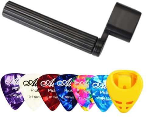 AOEVUIR Saitenkurbel con 6 plettri per cambio rapido delle corde, compatibile con chitarra acustica, chitarra classica, chitarra elettrica e chitarra western