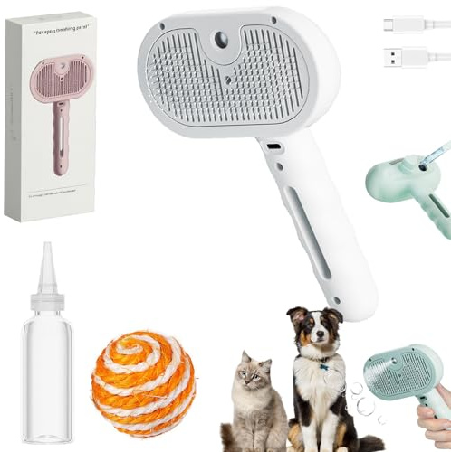 Fellmoment 3-In-1 Dampf-Haustierbürste, Fell Moment Selbstreinigende Katzen-spraybürste Zum Haaren, Hundebürste Mit Dampf, Für Hunde Und Katzen (Weiß)