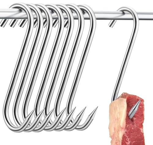 TENGWA Acero Inoxidable Ganchos 50 Piezas Afilado Ganchos de Carne con Punta Afilada Capacidad de Carga 10 kg 150 x 3 mm Carnicero Caza para Ahumar Costillas Asar a la Parrilla y Hacer Barbacoas