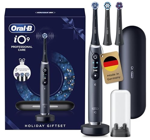 Oral-B iO Series 9 Elektrische Zahnbürste — Electric Toothbrush, Inkl. 3 Aufsteckbürsten — 7 Modi für Zahnpflege, CHIP Testsieger (11/25), Designed by Braun, Schwarz
