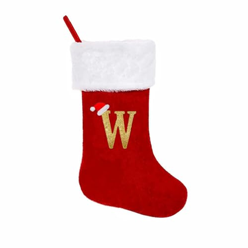 CZSYZCZS Large Personalized Christmas Stockings with Letters, Christmas Stockings,Large Red Velvet with Soft Plush Cuff & Gold Letter Stockings for Holiday Seasonal Decor Party Supplies (W)