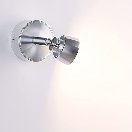 MEVZHH Lampade a Parete, 3W Ha Condotto il Riflettore a Parete, Luce Moderna Dell'Armadio con Testa Dida Rotabile e Luci Del Controparte Del Cabinet Dell'Interruttore On/Off/Argento-3000K