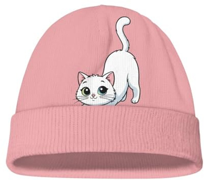 Watdotory Kindermütze mit Kawaii-Druck, Unisex, Kleinkinder, winddicht, für Babys, Mädchen, Jungen, Wintermütze, warme Kappe, Cartoon-weiße Katze, M