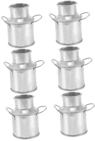 SHINEOFI Lot de 6 Mini Seaux Galvanisés en Fer-Blanc 5 X 3,5 Cm, Petits Pots à Lait Vintage pour Jardinage, Décoration de Jardin et Plantes Succulentes, Accessoires Compacts pour Patio