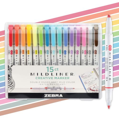 Zebra Pen Mildliner Double Ended Highlighter Broad and Fine Tips Assorted colors 15-Count