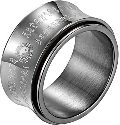 HIJONES Herren Tai Chi Mantra Spinner Ring Aus Edelstahl Gold 12mm Breit Schwarz Größe 68