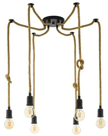 EGLO Pendellampe Rampside 6 flammige Vintage Pendelleuchte | im Industrial Design, Hängelampe aus Stahl, Farbe: Schwarz, braun, Fassung: E27