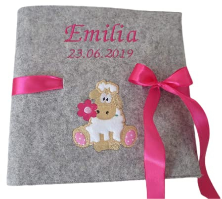 Fotoalbum Kind/Baby Album Name Schaf Junge Mädchen Geburt Wollfilz 25 cm x 26 cm