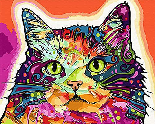 LukFun Malen nach Zahlen für Erwachsene, DIY Ölgemälde Malen nach Zahlen Kits, Bunte Tiere Malen auf Leinwand, 40 x 50 cm (Farbe Katze, ohne Rahmen)