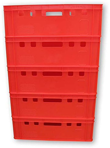 kanister-vertrieb® 5er Set E2 Kisten 60x40x20 cm Fleischkiste Lagerkiste Metzgerkiste Eurobox rot inkl. Etiketten