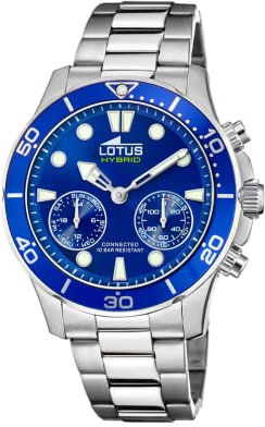 LOTUS Montre Intelligente Homme Hybride Connected Acier INOX 316L - Montre Analogique Connectée - Étanche 10 ATM 18800/1 - Contrôle Musique, Compte Pas, Notifications Appels