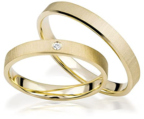 JC Trauringe Gold Paarpreis Matt I Traumhafte Eheringe 3 mm breit I Partnerringe Gelbgold mit Gravur in edler Schatulle I Herrenring & Damenring mit Stein I J181 (8 Karat (333) Gelbgold)